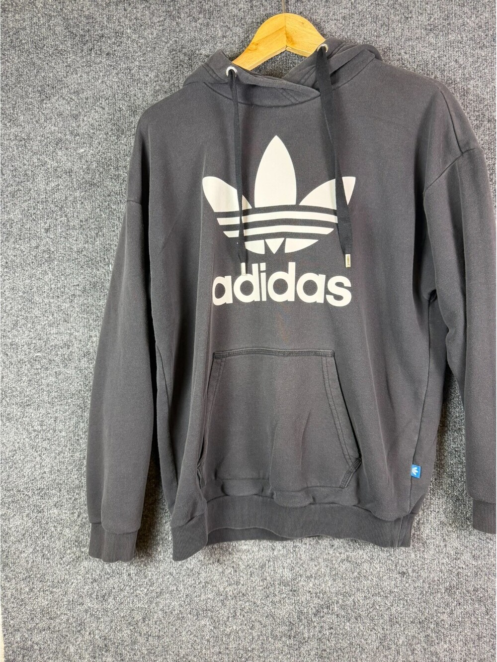 Adidas Originals Trefoil Hoodie Womens Small Black Oversized Pullover Sweatshirt